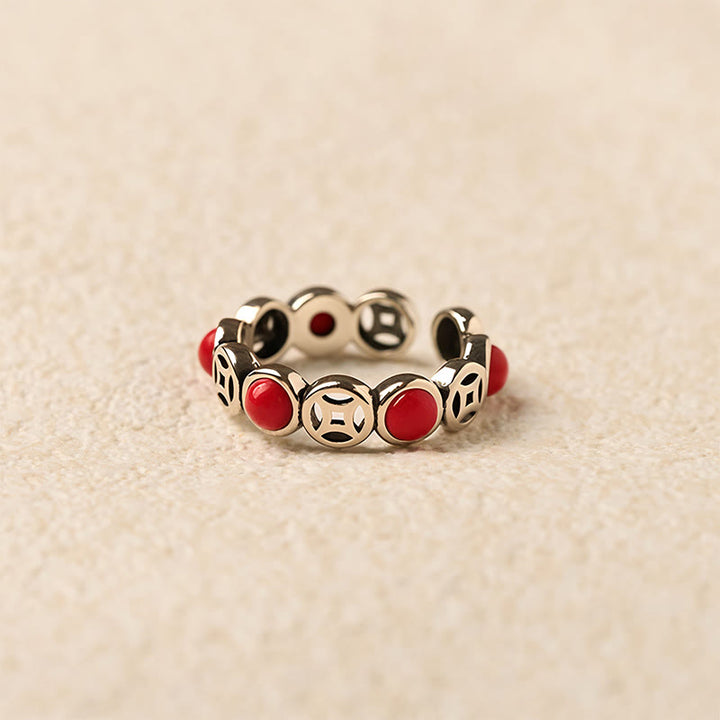 Roter Achat Kupfermünze Ring Feng Shui Glück Wohlstand