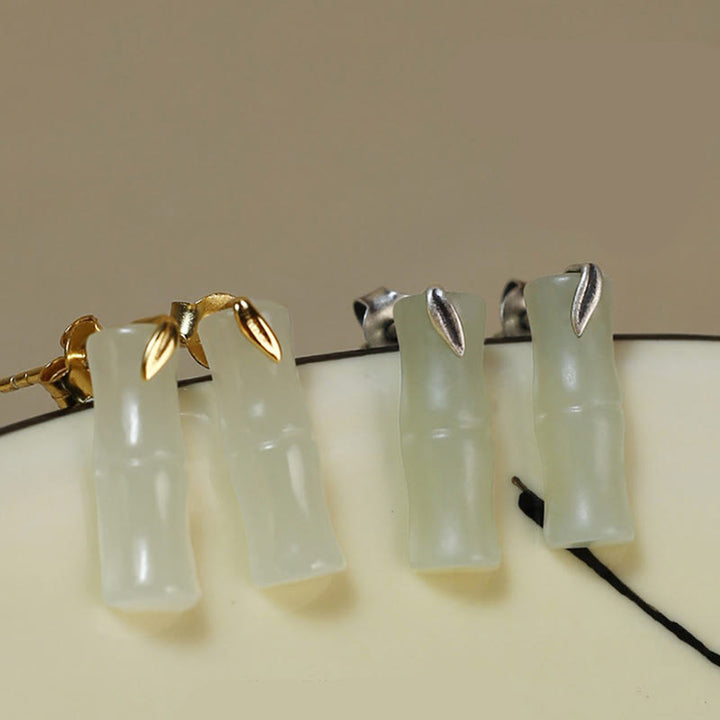 Jade Bambus Ohrringe Silber Gold Glück Wohlstand spiritueller Schmuck Ohrstecker