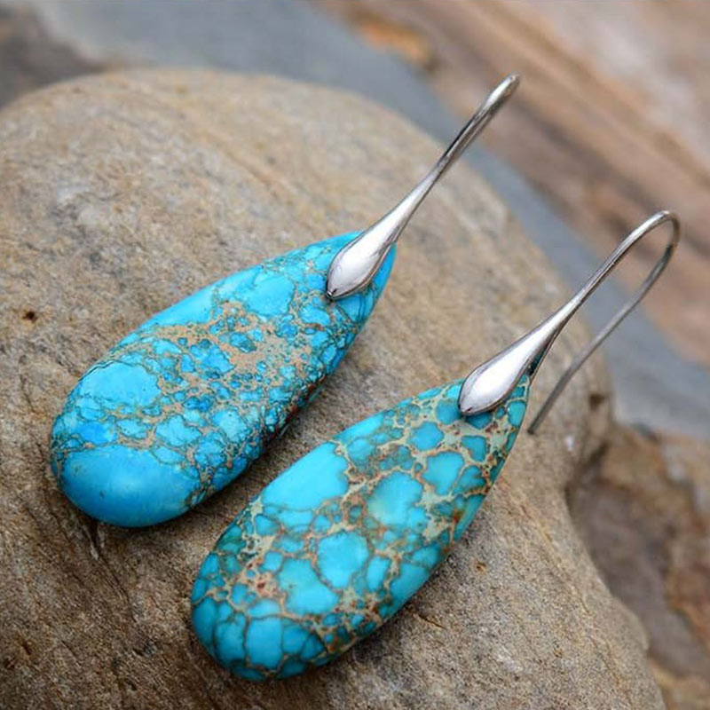 Ohrringe Kaiserstein Glück türkis Tropfen Silber Boho Schmuck spirituell Ohrhänger