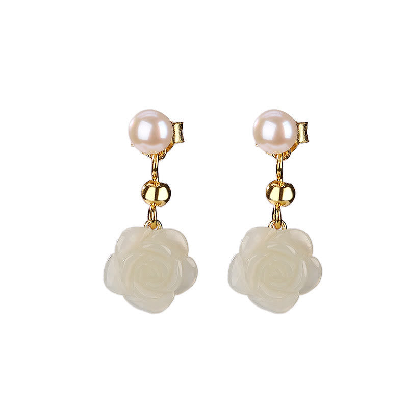 Ohrringe Jade Perle Blume – Glück Damen Boho Schmuck spirituell
