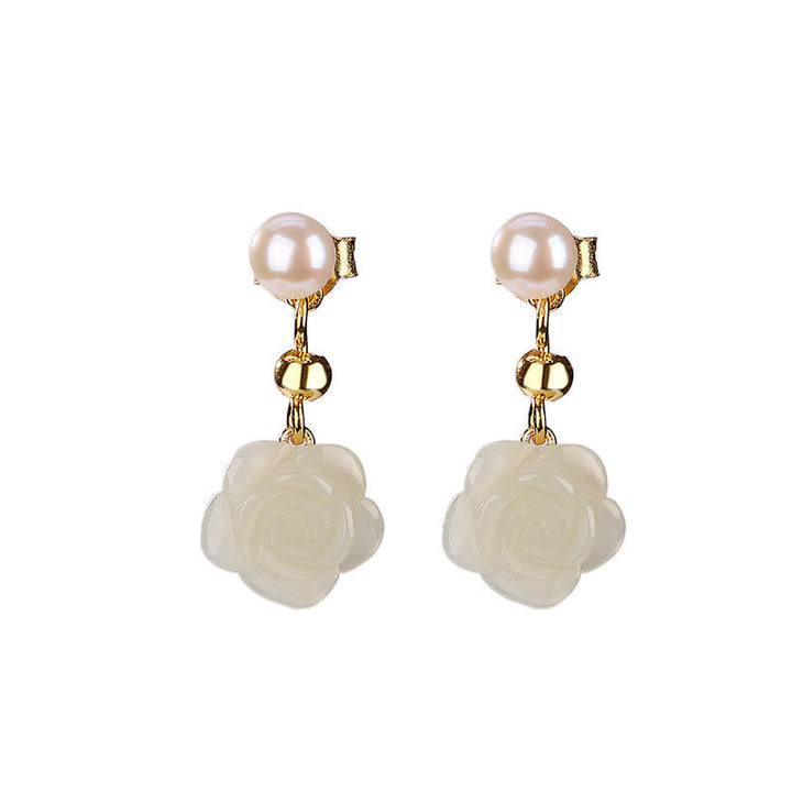 Ohrringe Jade Perle Blume – Glück Damen Boho Schmuck spirituell