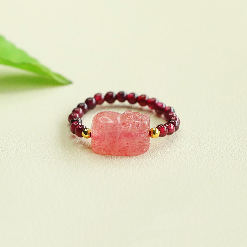 Ring Granat Erdbeerquarz Pixiu – Schutz