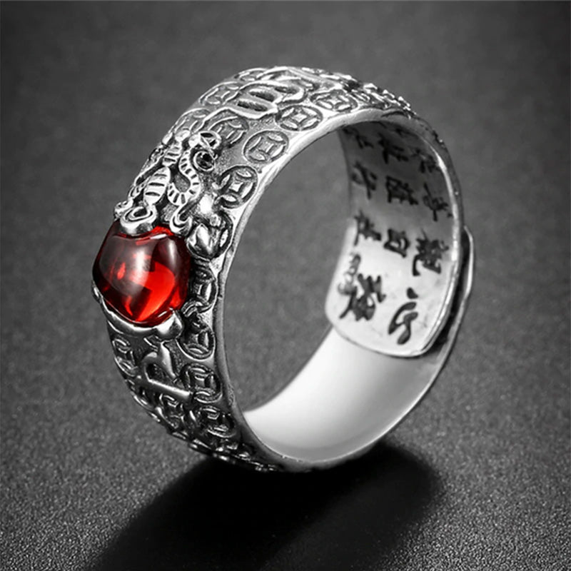 Ring Granat Pixiu Fengshui Wohlstand Glück Schutz Fingerring