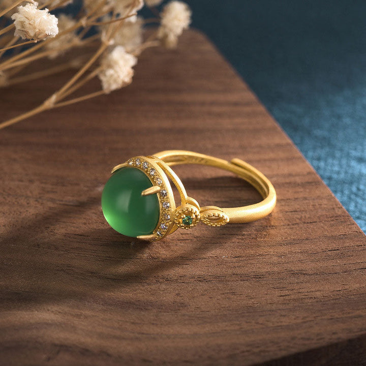 Ring Grüne Jade Buddha Wohlstand Glück eleganter Schmuck