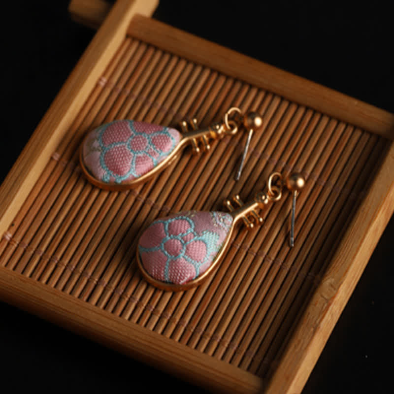 Ohrringe Song-Brocade Pipa – Harmonie rosa Brokat Bambus asiatisch Boho Schmuck spirituell