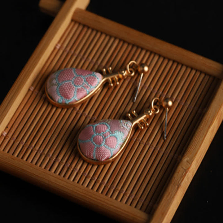 Ohrringe Song-Brocade Pipa – Harmonie rosa Brokat Bambus asiatisch Boho Schmuck spirituell