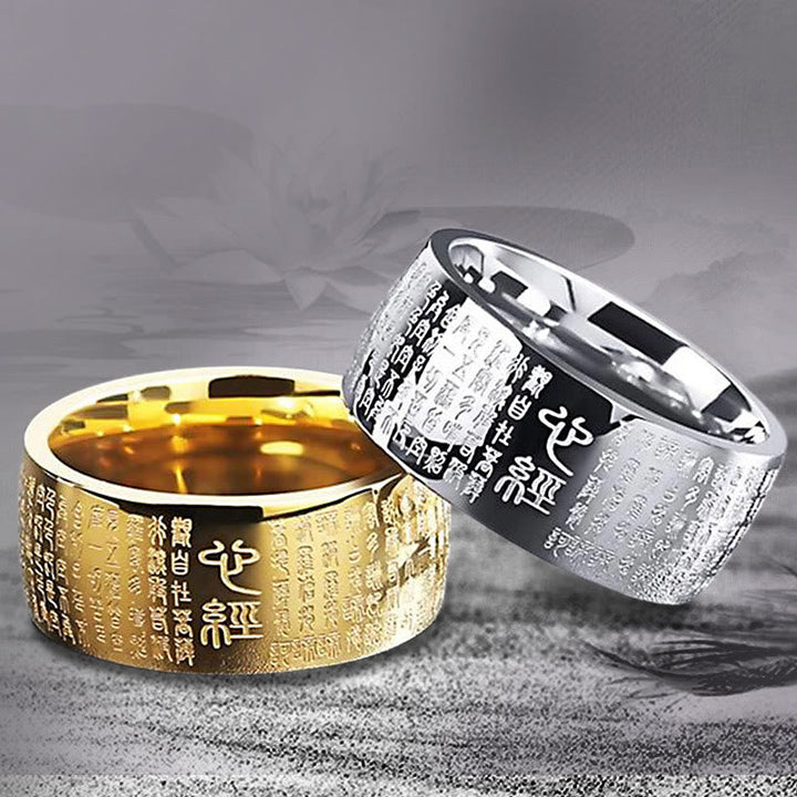 Ring Herzsutra Fengshui – Glück breite Bandringe Gold Silber Sutra