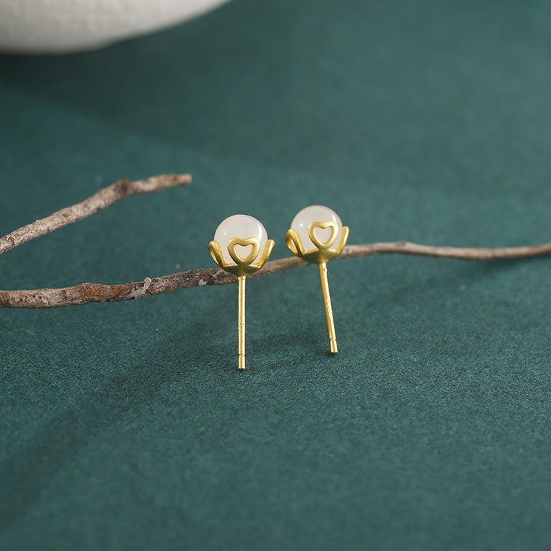 Ohrringe Jade Herz Harmonie Gold Ohrstecker Boho Schmuck spirituell