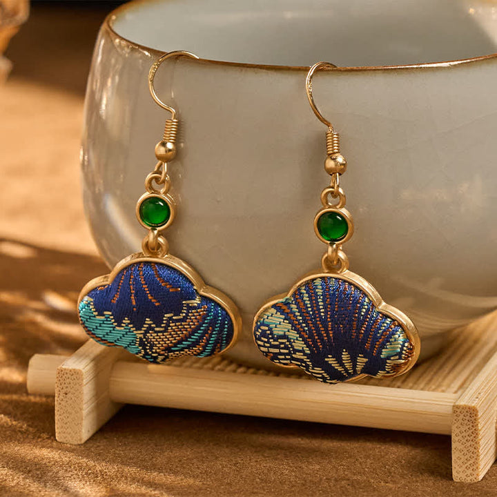 Ohrringe Songbrokat Jade Wohlstand grüner Stein Wolkenform Boho Schmuck spirituell