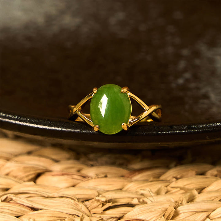 Ring Echte Jade grüner Stein Golden elegant Fengshui Fülle Glück
