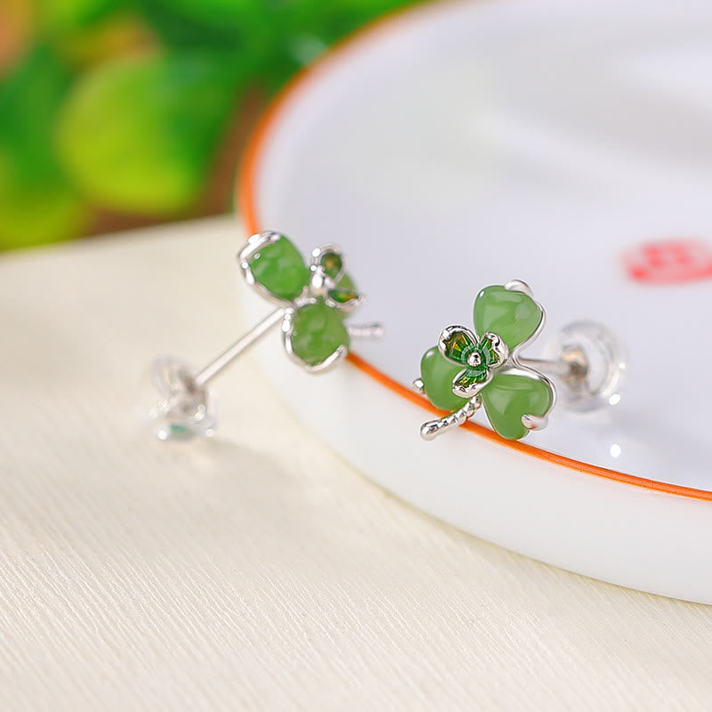Ohrringe Hetian Jade Kleeblatt – Glück Silber grün Schmuck spirituell