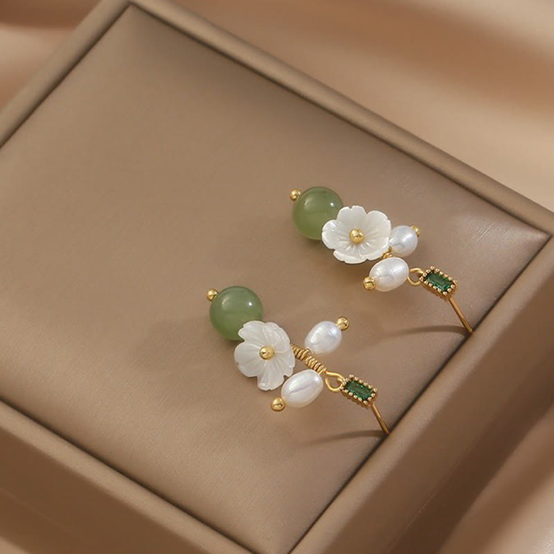 Ohrringe Hetian Jade Perle Blume zarte Boho Ohrhänger spirituell elegant