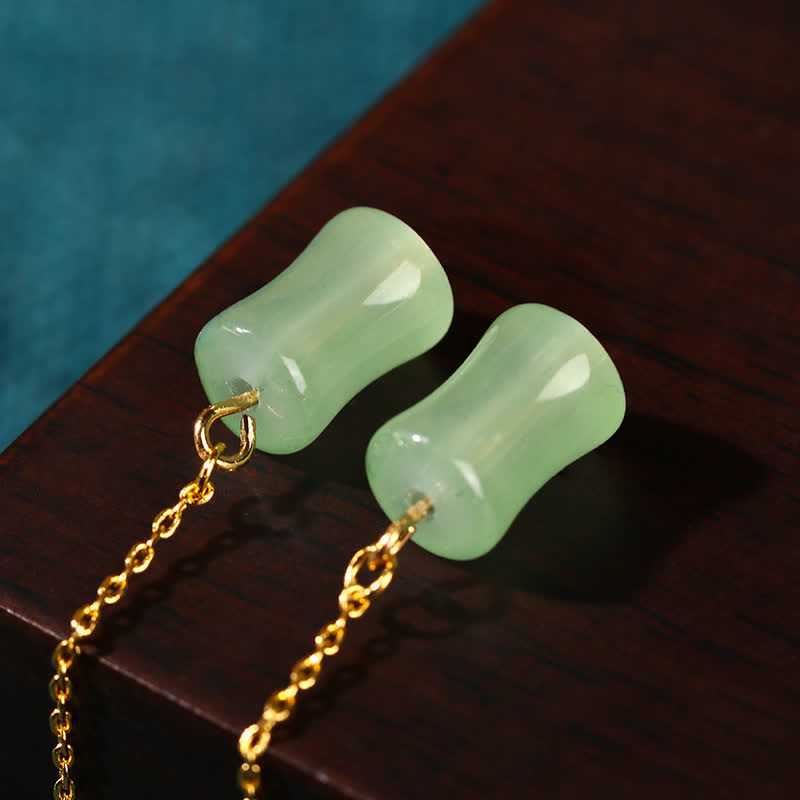 Ohrringe Jade Bambus grün gold Boho Schmuck spirituell Ohrhänger