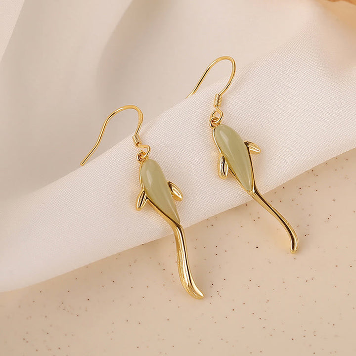 Ohrringe Jade Fisch Glück goldfarben Boho Schmuck spirituell Ohrhänger