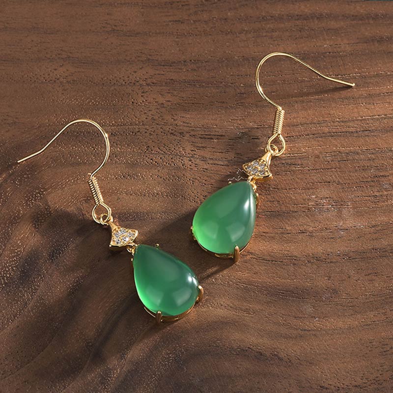Ohrringe Jade Tropfen Glück grün Gold Boho Schmuck spirituell Ohrhänger