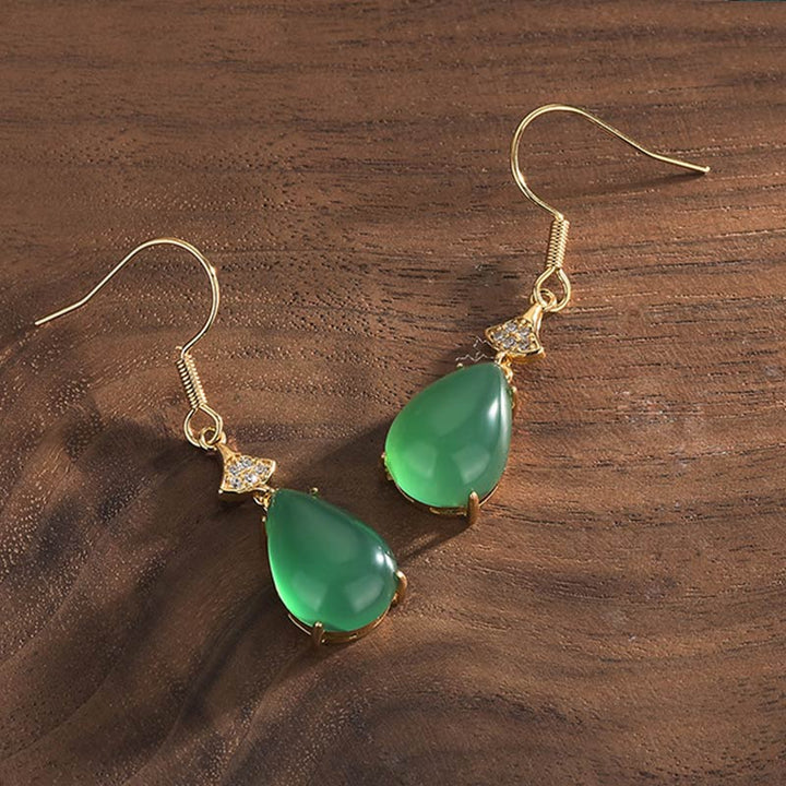 Ohrringe Jade Tropfen Glück grün Gold Boho Schmuck spirituell Ohrhänger