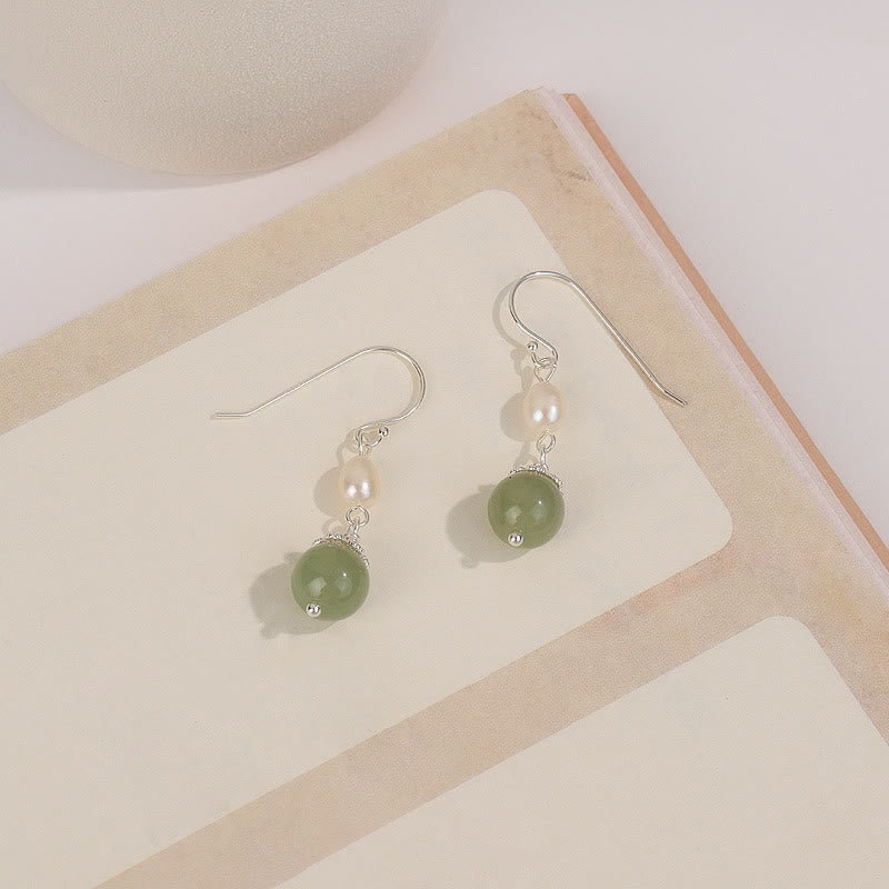 Ohrringe Jade und Perle Weisheit Silber Boho Schmuck spirituell Ohrhänger