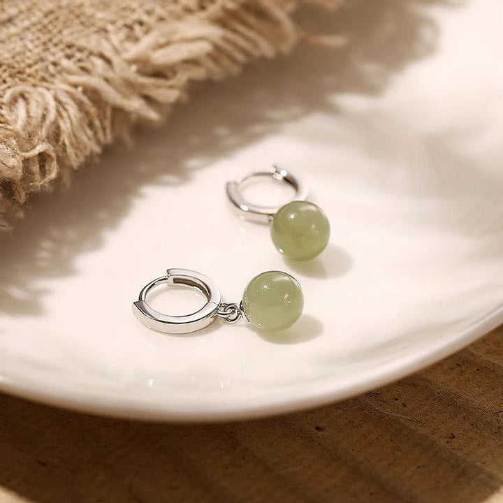 Ohrringe Jade Wohlstand Silber grüne Perle Boho Schmuck spirituell