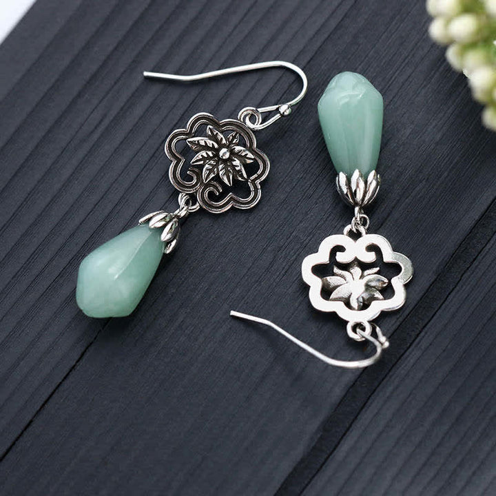 Ohrringe Jade Magnolie Silber Tropfen Boho Schmuck spirituell Ohrhänger