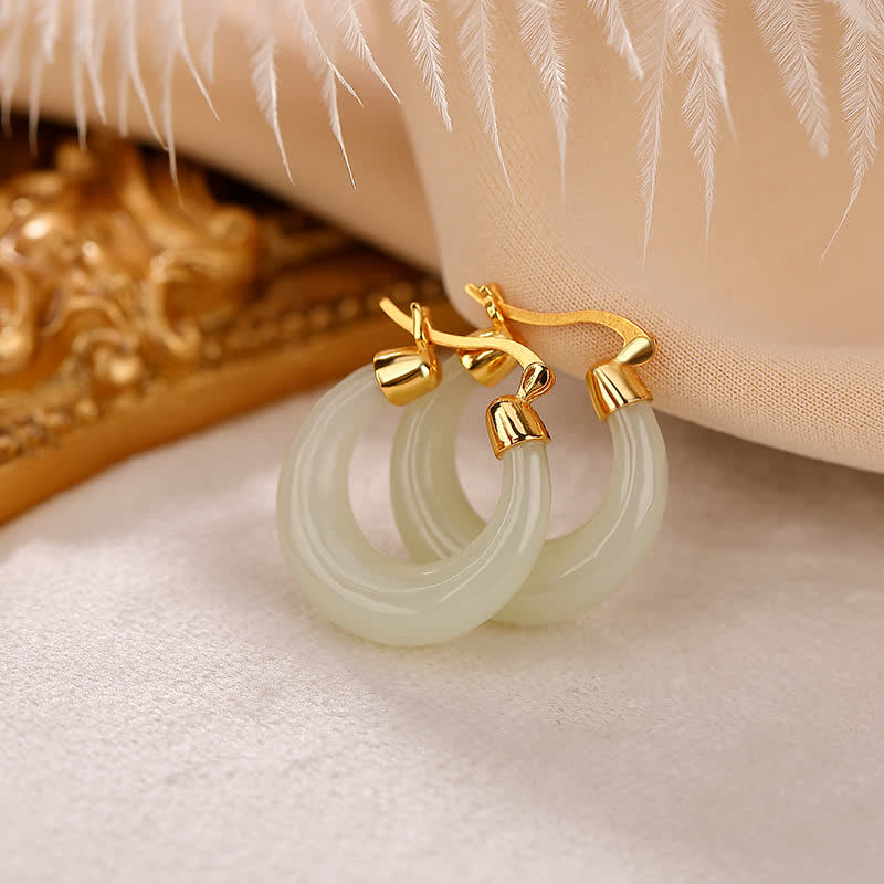 Jade Ohrringe Gold Creolen Wohlstand Glück Boho Schmuck spirituell