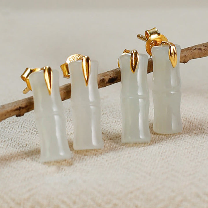 Ohrringe Jade Bambus Gold Glück Wohlstand Schmuck spirituell Ohrstecker