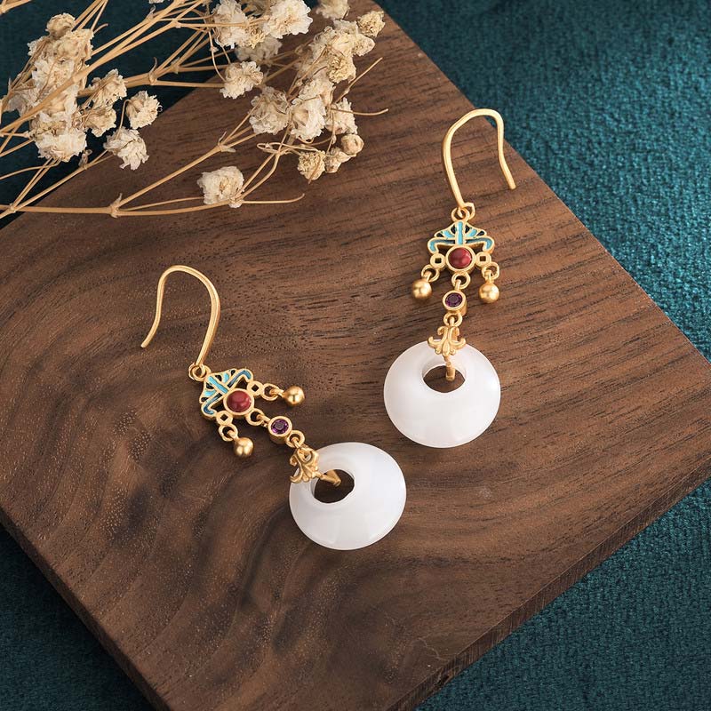 Ohrringe Weißer Jade Tropfen – Segen Gold Boho Schmuck spirituell Ohrhänger