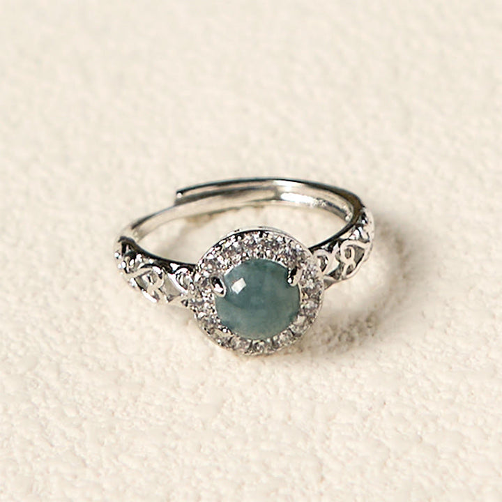 Silberner Ring Hetian Jade Ruyi mit grünem Stein Glück Fengshui Schmuck