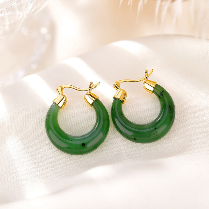 Ohrringe Hetian Jade Glück grün Gold Creolen Boho Schmuck spirituell
