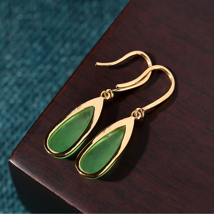 Ohrringe Jade Tropfen Schutz grün gold Ohrhänger Boho Schmuck spirituell