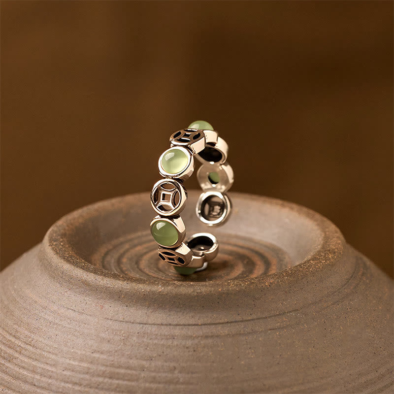 Ring Jade Rotes Achat Kupfermünze – Glück & Wohlstand Jade
