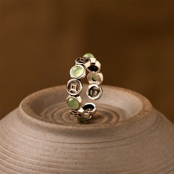 Ring Jade Rotes Achat Kupfermünze – Glück & Wohlstand Jade