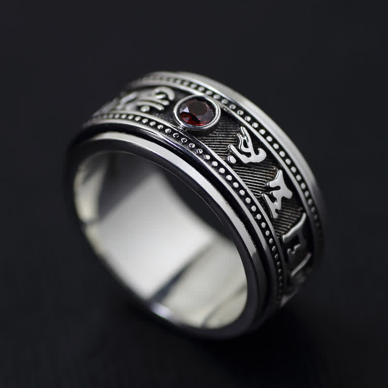 Ring Kupfer Granat Om Mani Padme Hum – Frieden 19.3mm