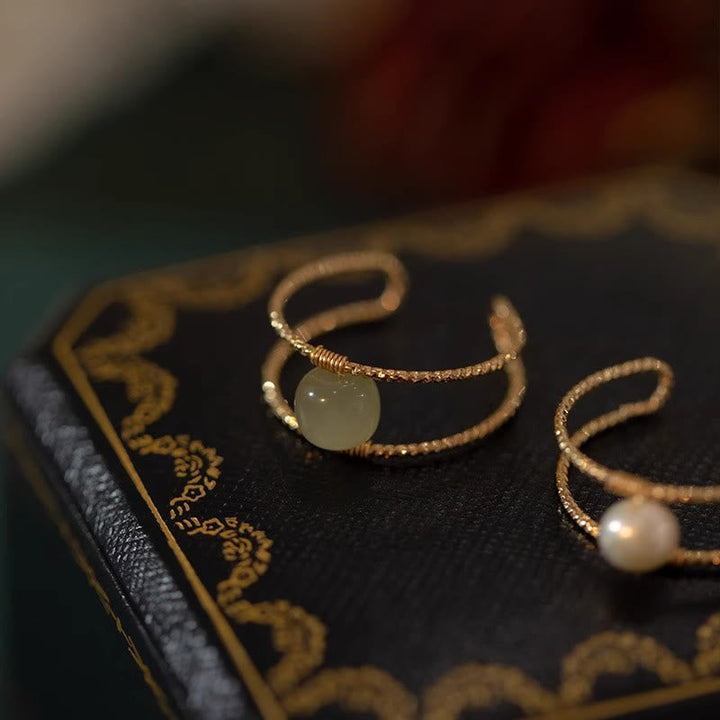 Kupfer Ring mit Jade Perle Glück Fengshui Schutz Fingerring