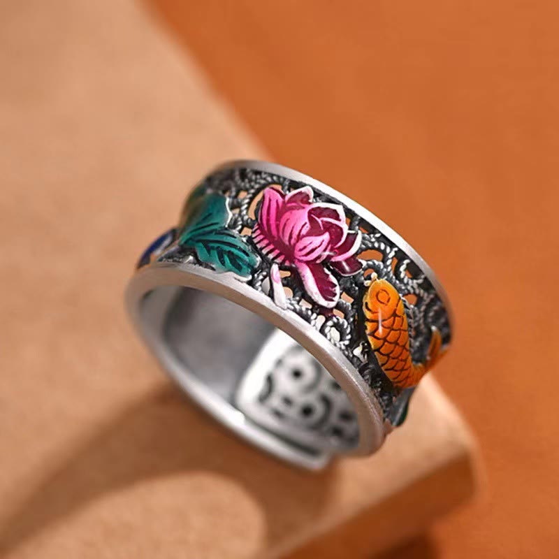 Ring Kupfer Lotus Koi Fisch Herzsutra – Glück