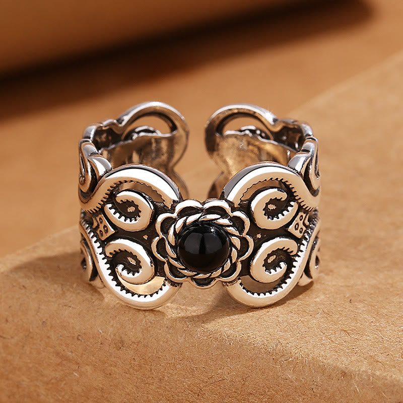 Ring Kupfer Schwarzer Onyx Mongolisch – Glück