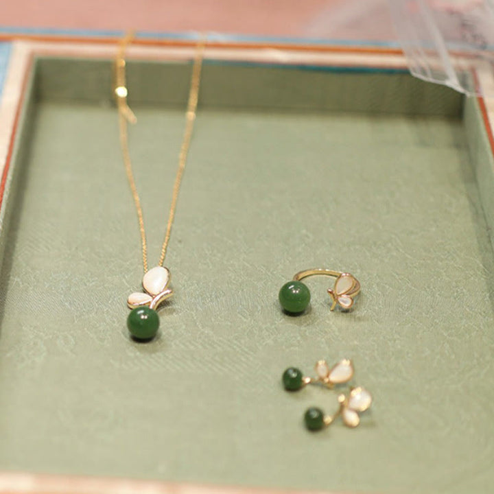 Ring Kupfer Tridacna Jade Schmetterling – Ruhe 3Pcs(Necklace&Ring&Earrings)