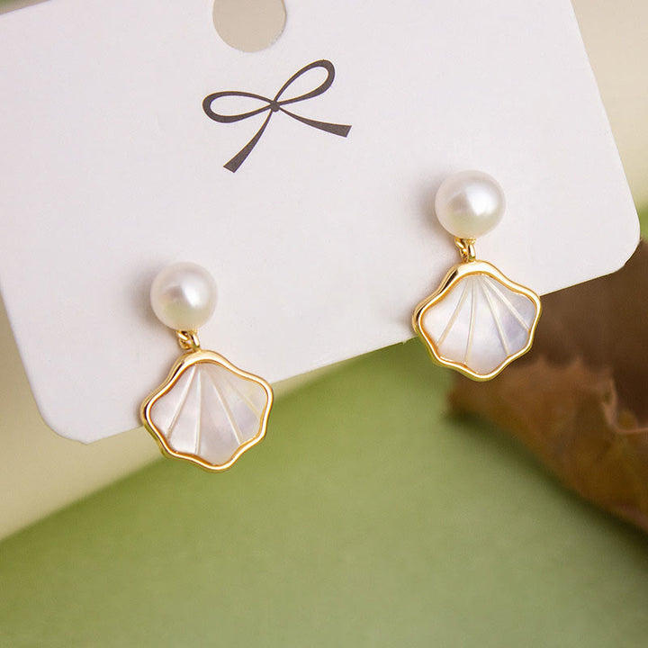 Ring Kupfer Tridacna Perle Ginkgo – Segen Earrings