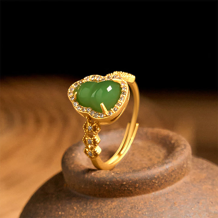 Kupfer Ring mit grünem Chalzedon Kürbis Fengshui Wohlstand Reichtum