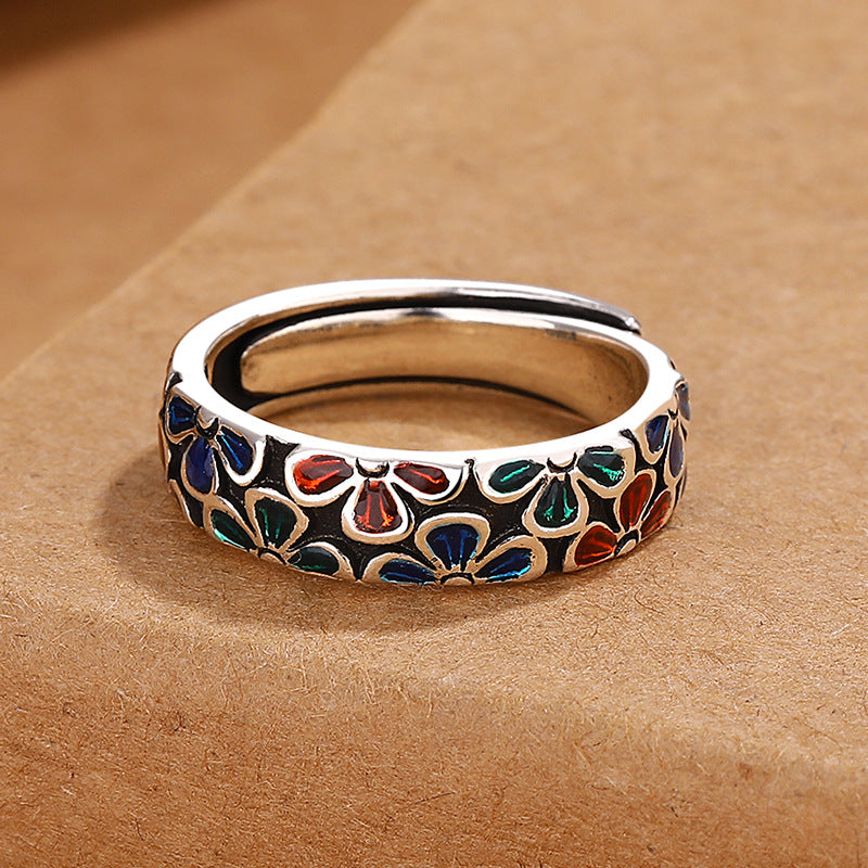 Ring Kupfer Pflaumenblüte Heilung Emaille Blüten Design Fengshui Glück