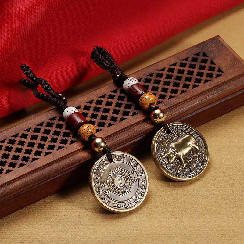 Schlüsselanhänger Tierkreis Kupfer – Glück Bagua Feng Shui Ochse Talisman