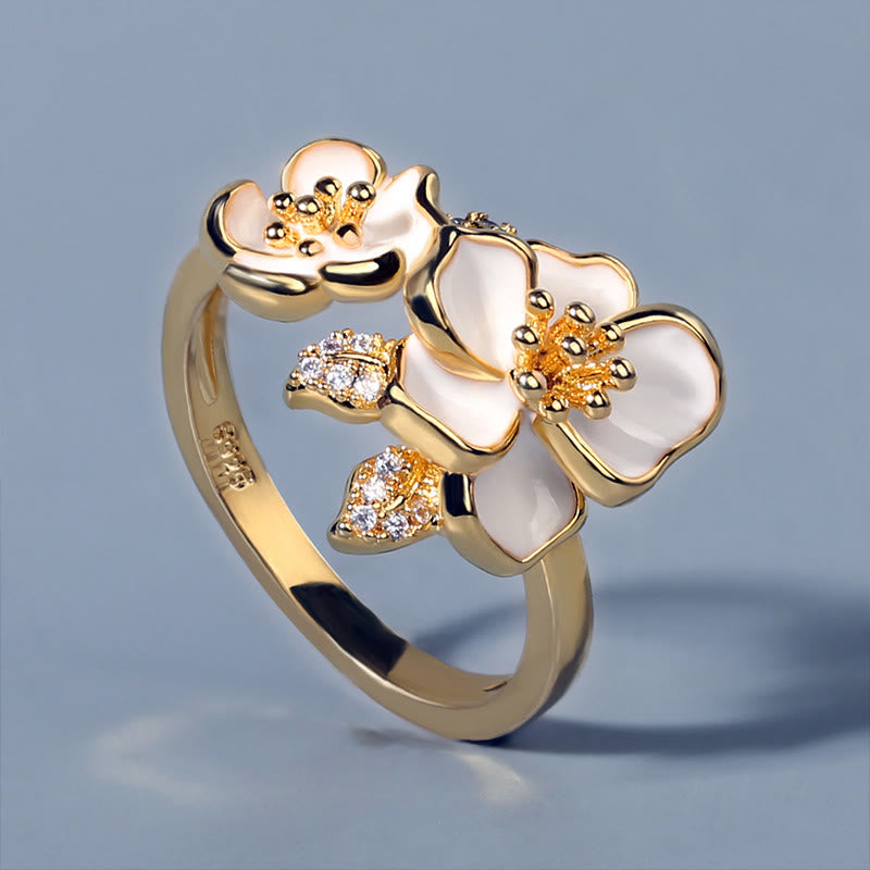Ring Kupfer Daisy Glück Balance mit weißer Blüte und Kristall elegant