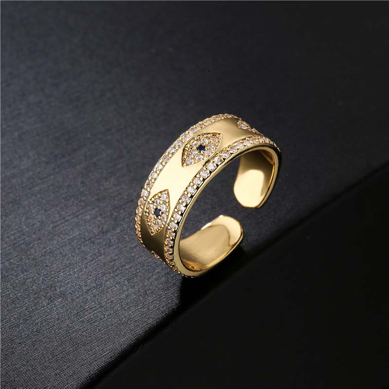Goldener Ring Böser Blick Kristall Kupfer Fengshui Glück Segen Fingerring