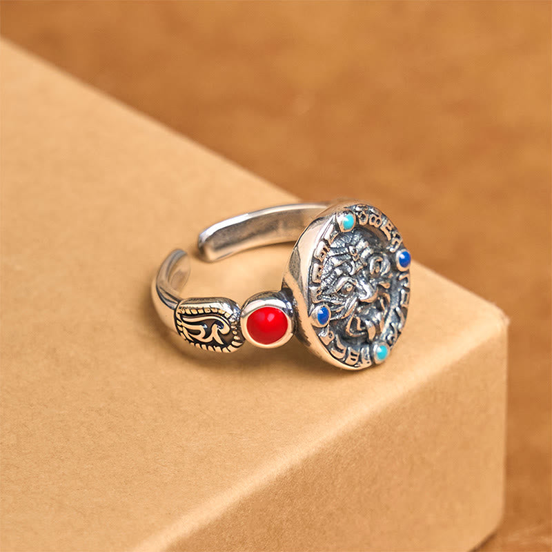 Kupfer Ring mit blauen roten Steinen Zakiram Fengshui Wohlstand Schutz