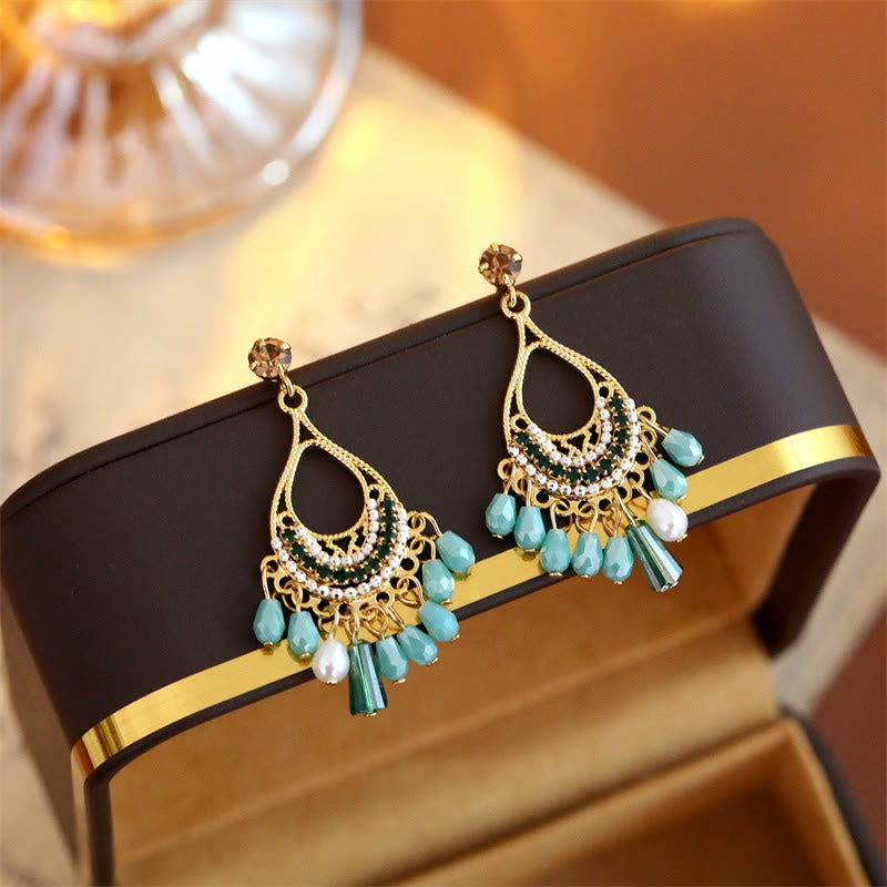 Ohrringe Kupfer Quaste Perle türkis Boho Schmuck Ohrhänger orientalisch