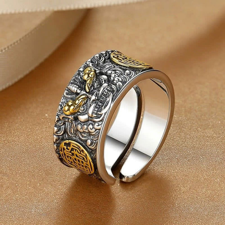 Pixiu Ring aus Kupfer mit goldenen Details Fengshui Glück Schutzring Fingerring