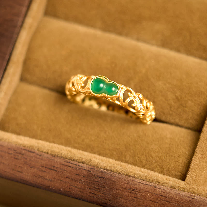 Eleganter Ring Vintage Kupfer Grüner Chalzedon Kürbis für Wohlstand