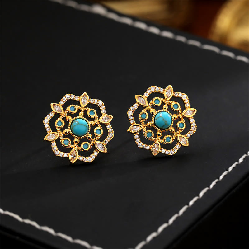 Ohrringe Kompass Zirkon Kupfer Türkis Blüte Boho Schmuck spirituell