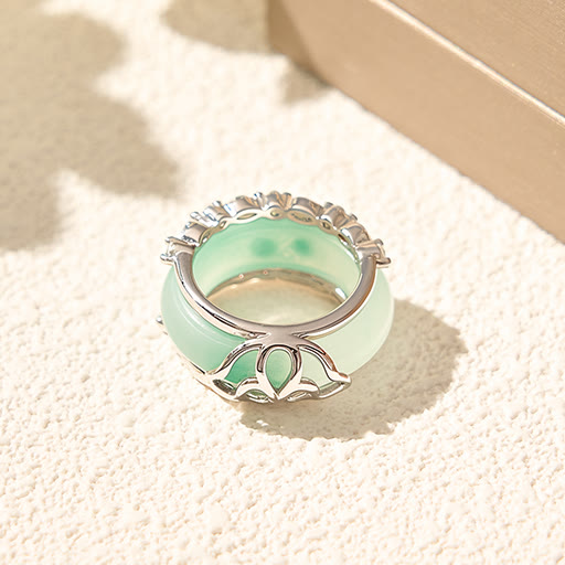 Ring Kupfer Filigran mit grüner Jade elegant Fengshui Glück