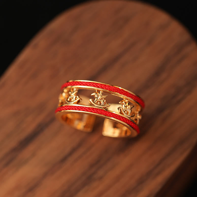 Ring Kupfer Pferdjahr Glück Segen mit roter Schnur Pixiu Fengshui