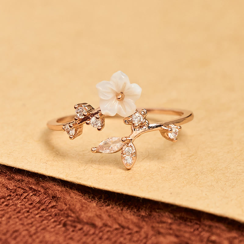 Ring Kupfer Weiße Blume – Heilung Schmuck Energie Kristall Eleganz